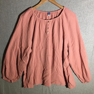 Womens Old Navy Blouse Boho Cottage Core Beachy Shirred Coastal Natural Pastel